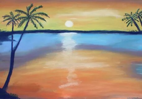 Sunset Beach Painting For Kids - Beach Sunset Drawing Stock 