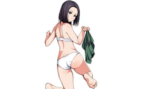 aliasing ass barefoot black hair blush bra gray eyes matsuna