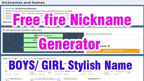 Free Fire Stylish Name Generator Free, Best FF nickname find