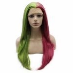 Red Green Split Long Straight Synthetic Wig fluorescent wig