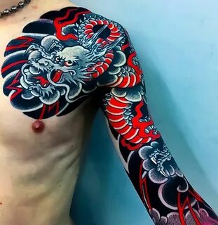 Image may contain: one or more people Japanese sleeve tattoo