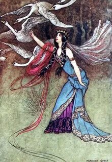 The Six Swans. Gorgeous Black Hair Princess. Vintage Fairy E