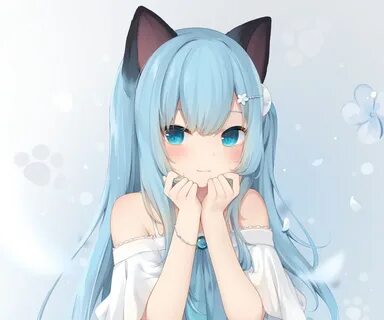 amashiro natsuki animal ears aqua eyes aqua hair catgirl cro