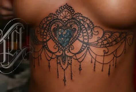 Beautiful sternum tattoo with blue diamond :) Tattoos, Black