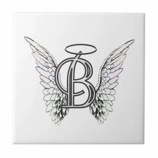 Letter B Initial Monogram with Angel Wings & Halo Ceramic Ti
