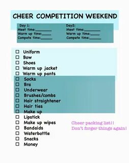 Printable cheerleading packing list, all star cheer, cheer g