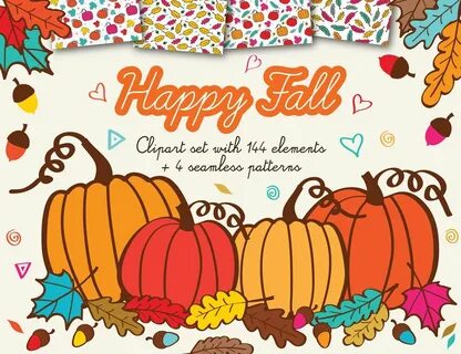 Happy Fall Clipart with acorns, leafs and pumpkins + 4 Autum