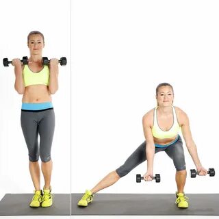 Circuit 3, Exercise 1: Bicep Curl With Side Lunge Side lunge