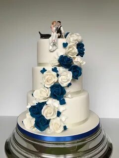 Blue and white rose cascade Wedding cake designs blue, Weddi