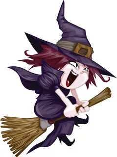 Witchcraft Clipart Nice - Cute Witch Riding Broom - Png Down