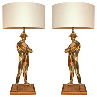 Commanding Pair of Italian Harlequin Jester Lamps by Marbro,