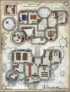 The Frozen Mansion Dungeon maps, Fantasy map, Map