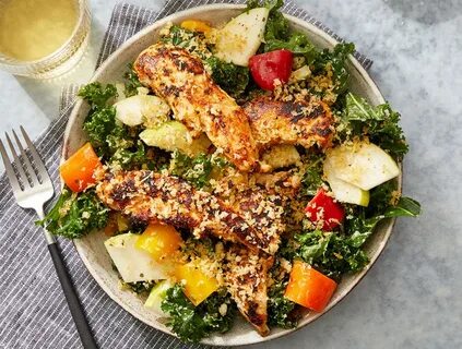 Spiced Chicken & Kale Salad with Parmesan Breadcrumbs & Sals