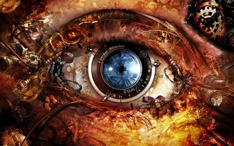 brown and blue human eye illustration science fiction fantas