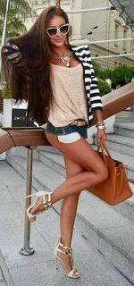 Terrific lines in long tanned legs under shortest shorts