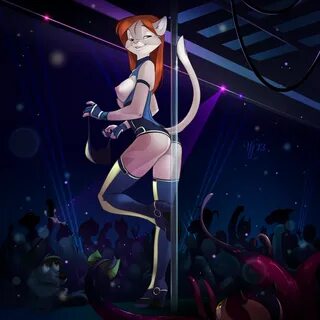 Xbooru - breasts feline furry money stripper pole thigh high