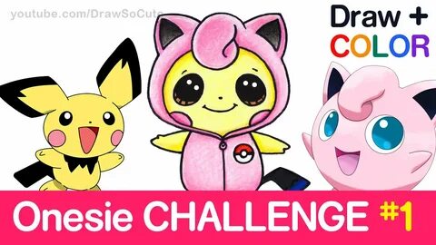 Draw + Color Pokemon CHALLENGE - Pichu in Jigglypuff Onesie 