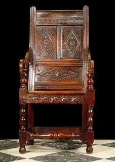 Antique old carved oak jacobean renaissance chair 17th centu