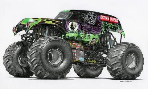 Grave Digger Monster truck coloring pages, Monster truck art