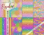 Rainbow glitter digital papers - multi colored ombre glitter