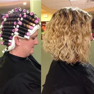 beautiful perm wrap and results, purple and white rods Short