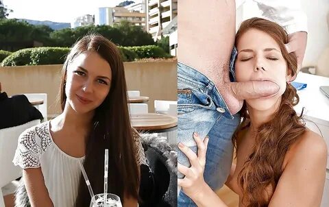 Jolies filles avant et apres avec une bite dans la bouche.