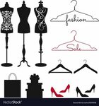 Mannequin, tailors dummy, clothes hanger, shoes, vector set 