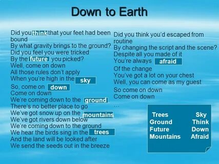 Down to Earth. "Down to Earth" ? ? What does this phrase mea