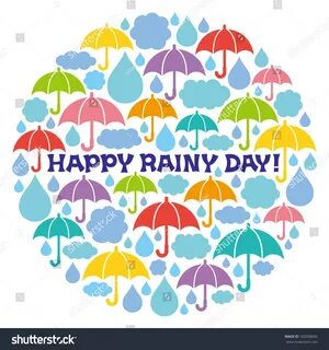 Rainy Illustrations Circle Happy Rainy Day: стоковая векторн