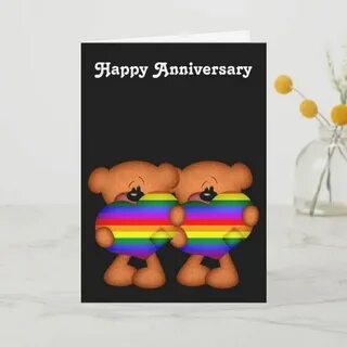 Pride Heart Teddy Bears Happy Anniversary Card Zazzle.com Ha