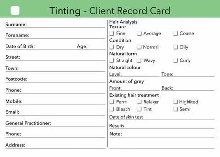 tinting client card Consent forms, Treatment plan template, 