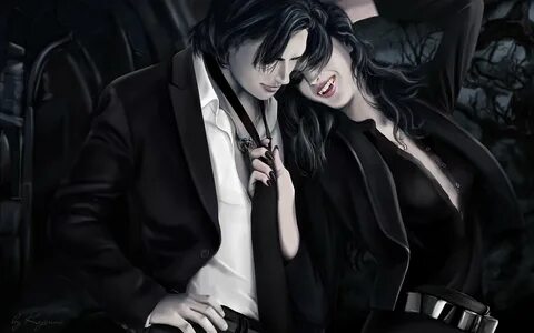 Фантастика, парень и девушка пара вампиры Обои на рабочий ст