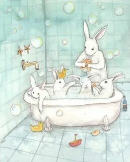 Bath Time Fine Art Rabbit Print Etsy Bunny rabbit art, Rabbi