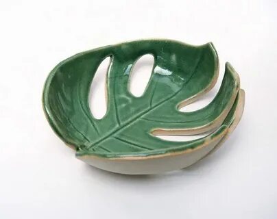 Monstera Leaf Bowl Philodendron Split Leaf Green Pottery Ets