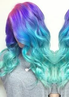 Purple turquoise blue ombre dyed hair Dyed hair, Mermaid hai