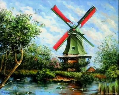 Small japanese pitcher with windmill picture