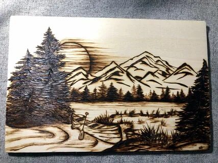 Canoe in the mountains wood burned art Etsy Wood burning art