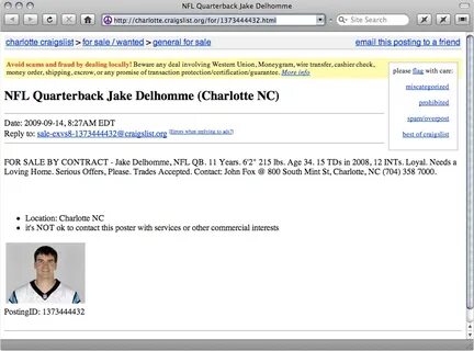 Jake Delhomme for sale on Craigslist CLT Blog