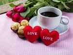 Red love hearts, chocolate, coffee, rose, romantic 1125x2436