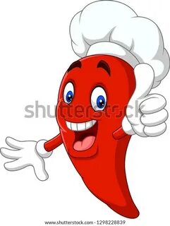 Cartoon Chili Pepper Chef Giving Thumbs Stok İllüstrasyon 12