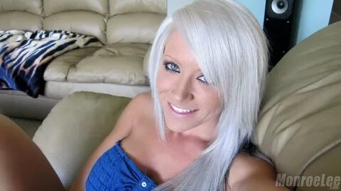 White haired slut Monroe Lee takes a selfie of her big tits 