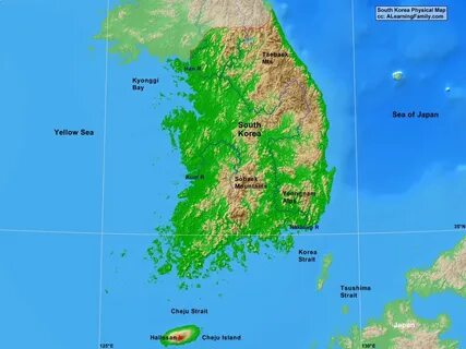 South Korea Physical Map - A Learning Family