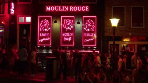 Moulin Rouge Red Light District Amsterdam Stok Videosu (%100