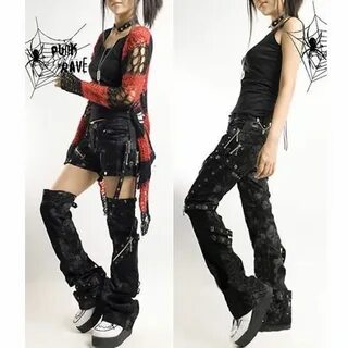 Mens Womens Black Heavy Metal Punk Rock Rave Clothing Pants 