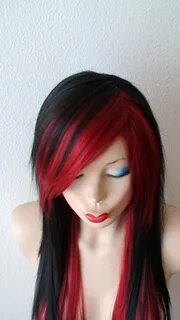 Black /wine Red Wig. 28 Straight Layered Hair Side Bangs Ets