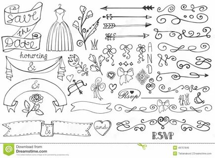 Doodle Bridal Shower Border,ribbon,decor Elements Stock Vect