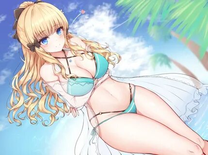 bikini blonde hair blue eyes blush breast hold breasts cleav