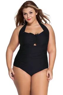 Купальник с высокой талией черный Plus Size Swimwear - Купал