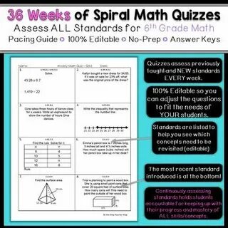 6Th Grade Weekly Math Spiral Answer Sheet : 6th Grade Math S