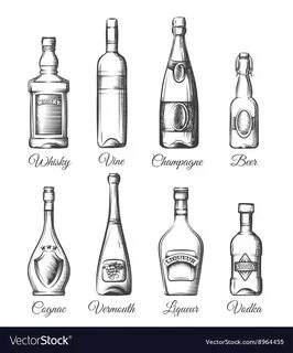 Alcohol bottles in hand drawn style Royalty Free Vector